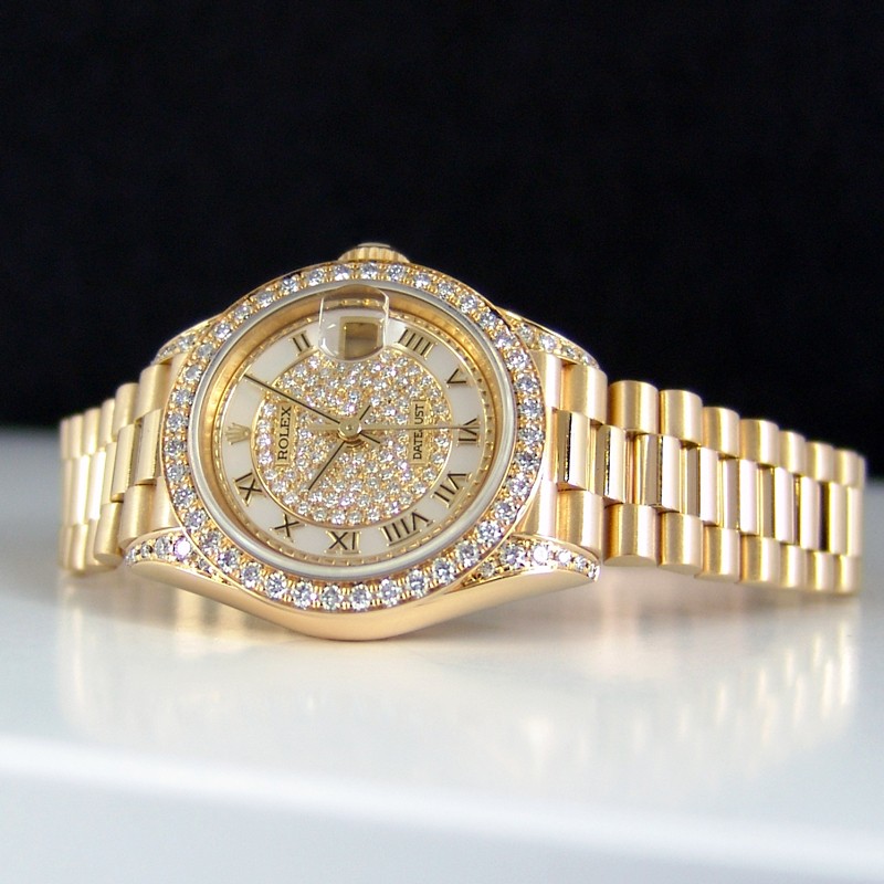 Datejust Ladies Yellow Gold Diamond Pave Watch Arena Pile Top 10 Most Expensive Rolex Diamond Watches For Men And Women